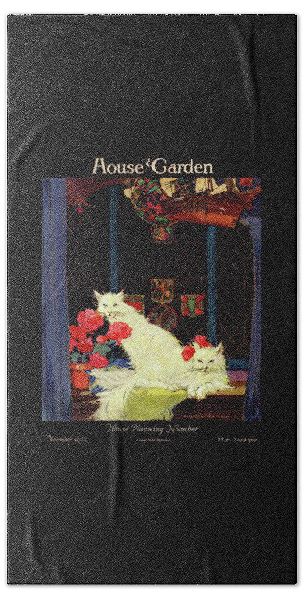 A House And Garden Cover Of White Cats Hand Towel