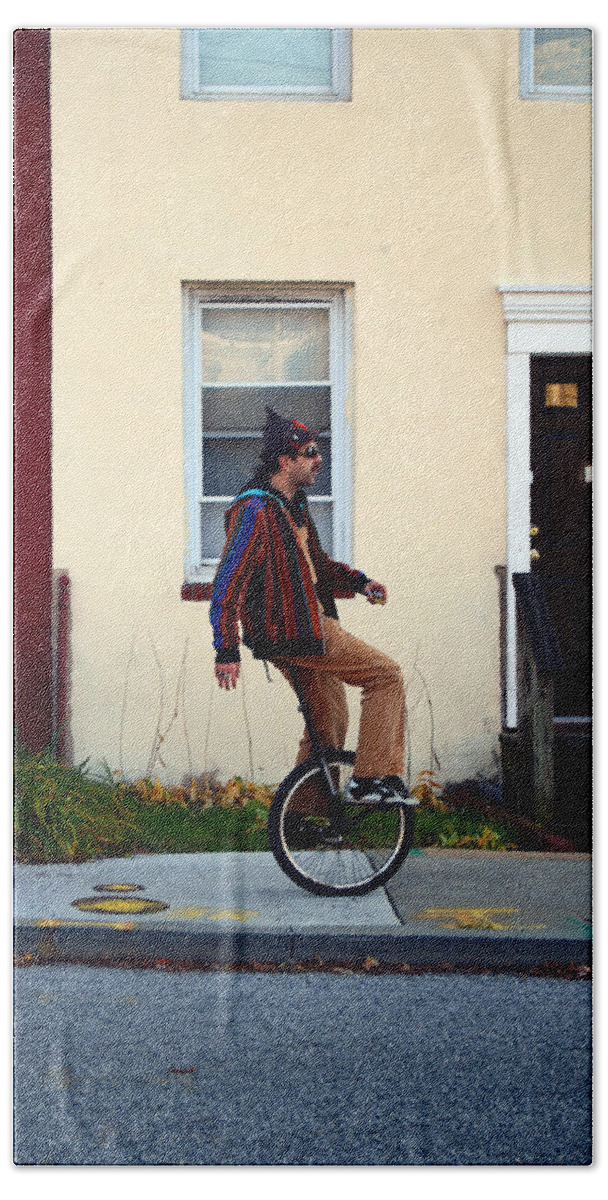 Baltimore Bath Towel featuring the photograph A Lesson in Unicycle by La Dolce Vita