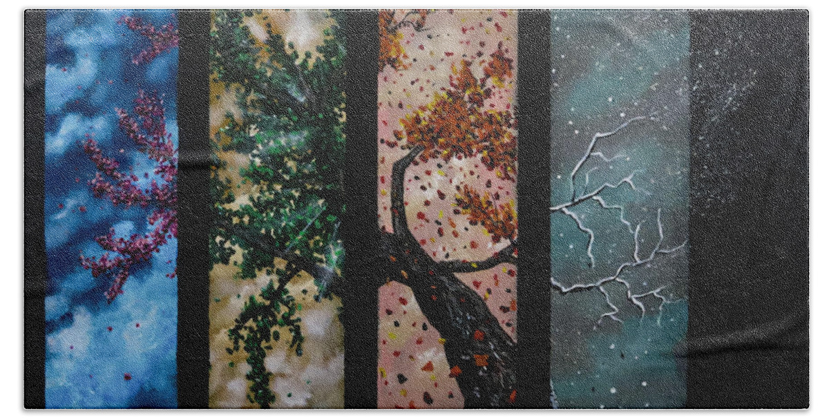 Contemporary Art Depiction Of Trees In The Four Seasons Hand Towel featuring the painting A Life by Joel Tesch