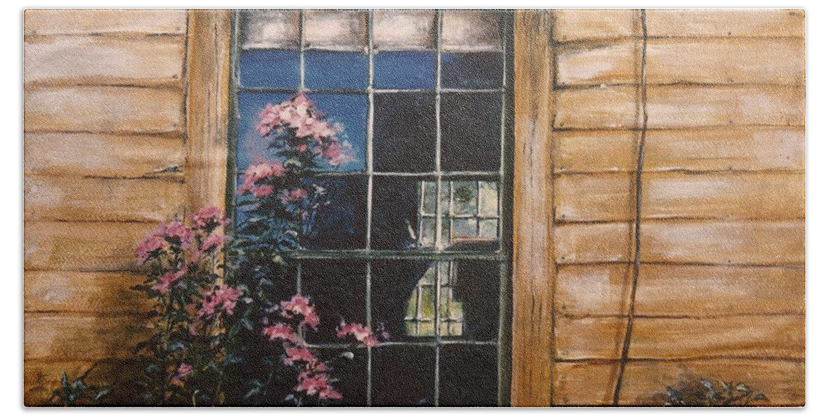 Prairie Bath Towel featuring the painting A Peek through the Window by Diane Strain