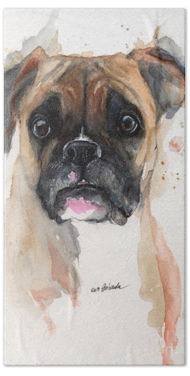 Dog Bath Towel featuring the painting A Portrait Of A Boxer Dog by Ang El