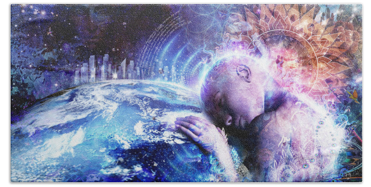 Cameron Gray Bath Towel featuring the digital art A Prayer For The Earth by Cameron Gray