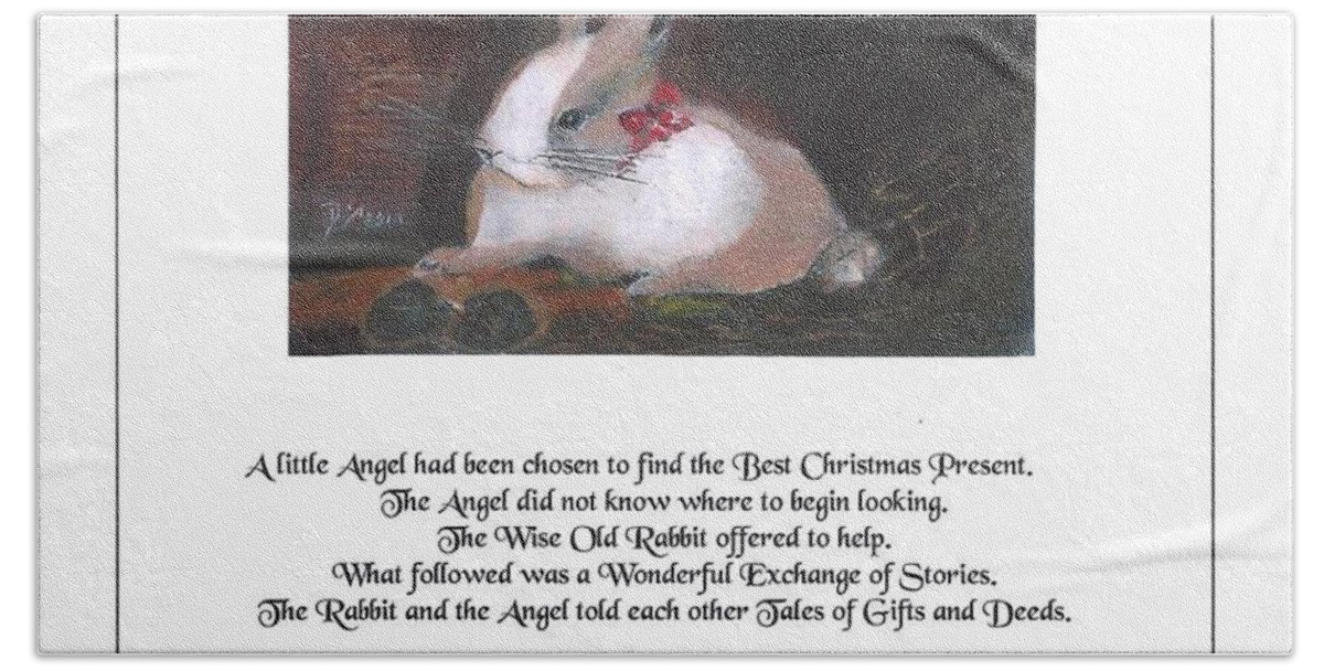 Fine Art America.com Bath Towel featuring the painting A Rabbit and an Angel Christmas Story by Diane Strain