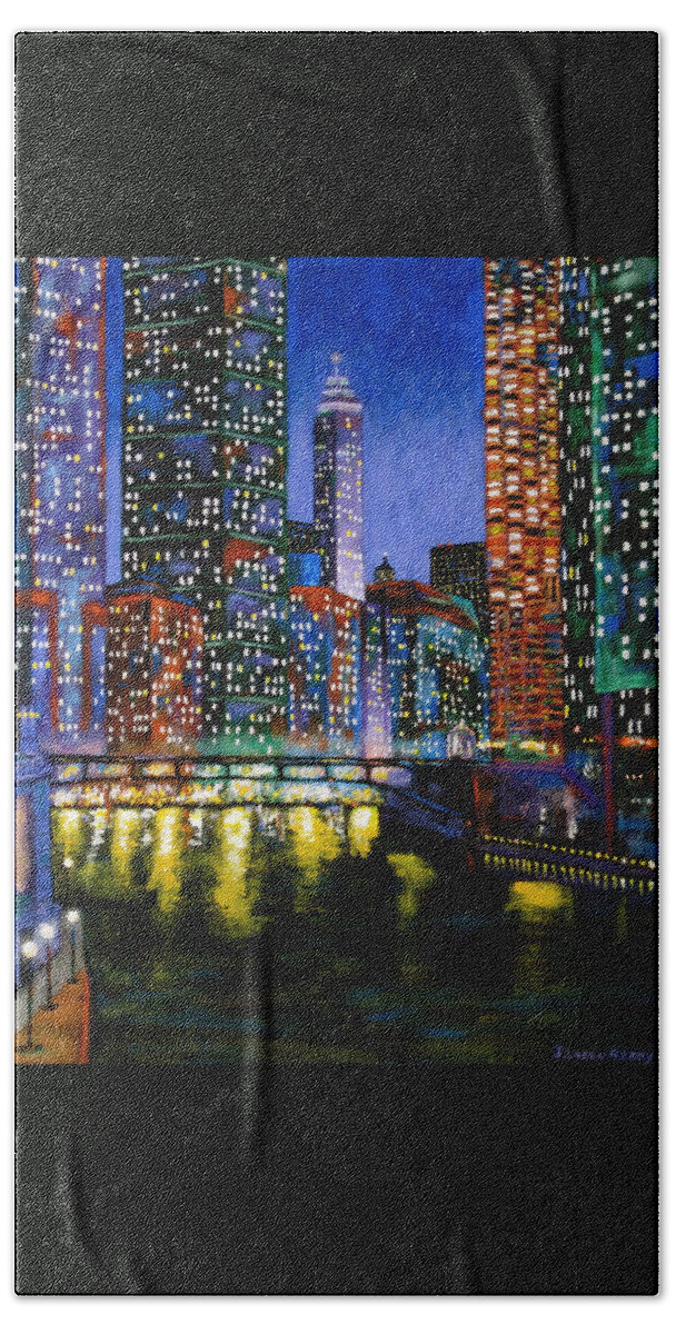 Chicago River Painting Bath Towel featuring the painting A River Runs Through It by J Loren Reedy