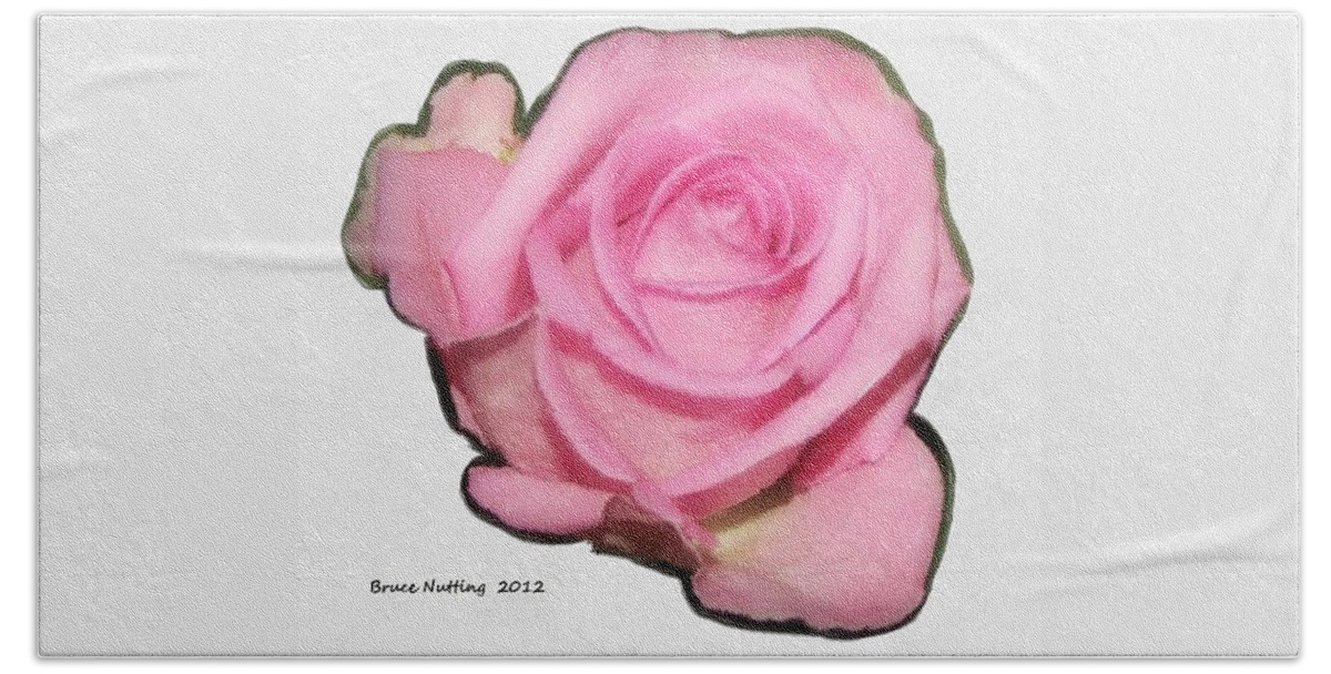 Flower Bath Towel featuring the painting A Single Pink Rose by Bruce Nutting