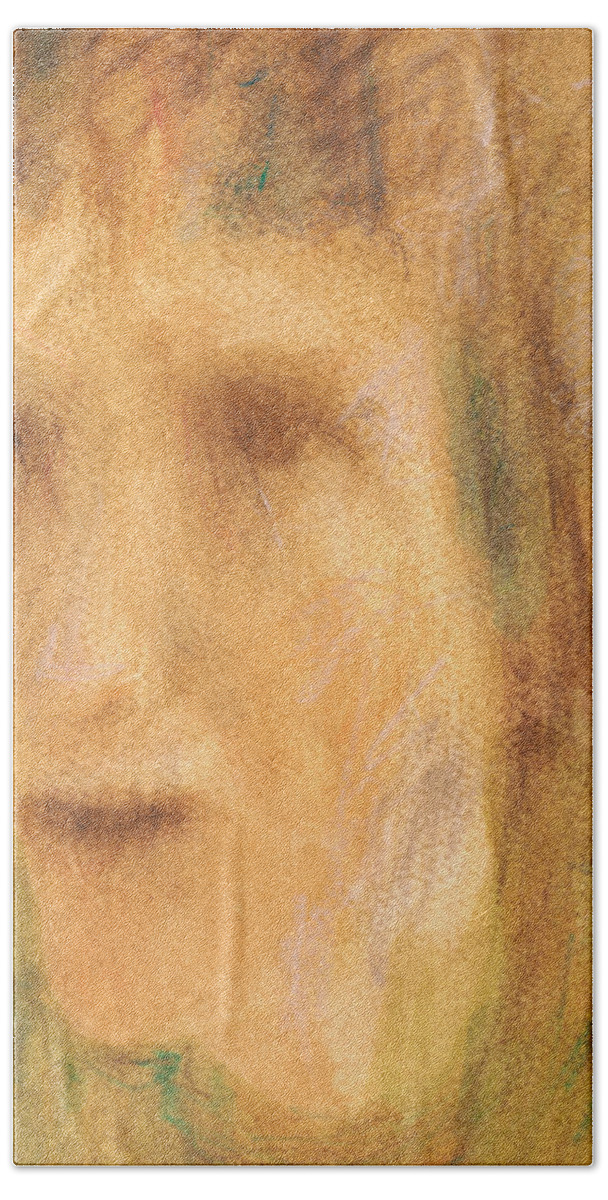 Portrait Hand Towel featuring the painting A space between the notes by Suzy Norris