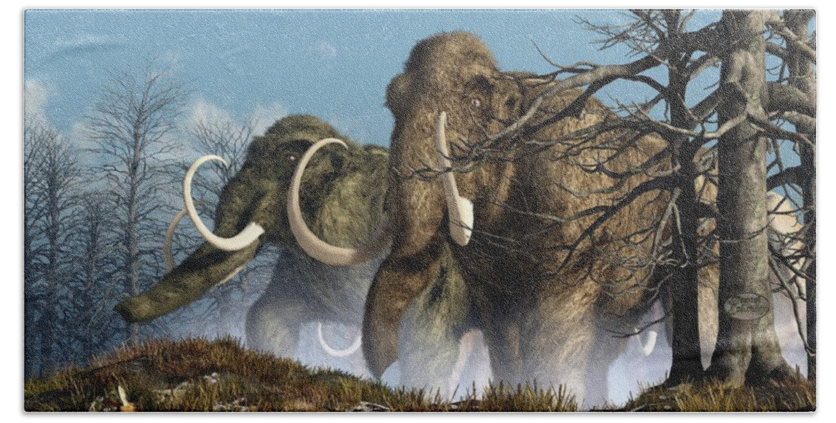Mammoth Art Bath Towel featuring the digital art A Storm of Mammoths by Daniel Eskridge