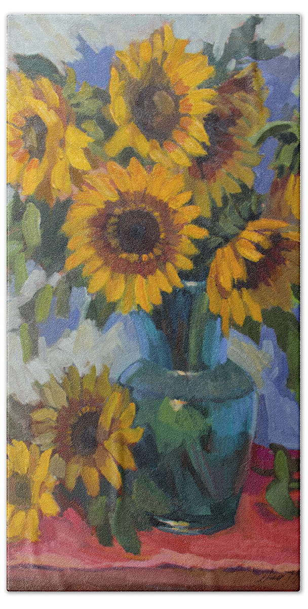 Sunflowers Hand Towel featuring the painting A Sunflower Day by Diane McClary
