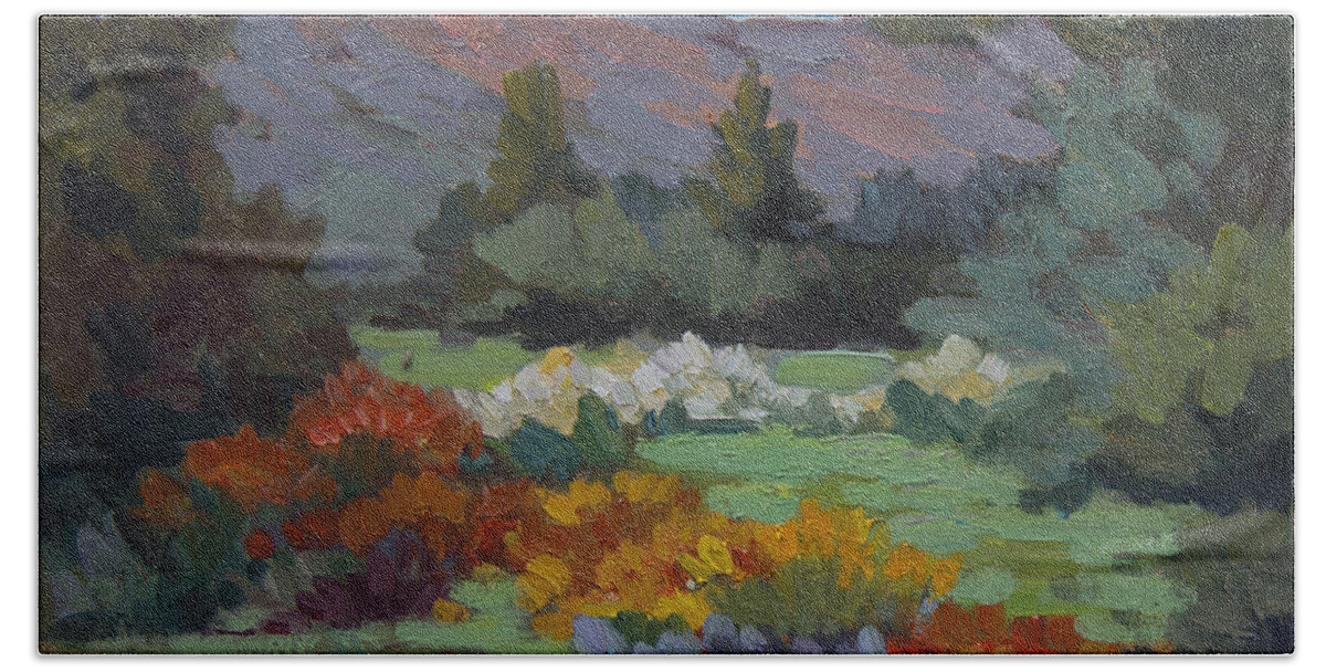 Sunny Hand Towel featuring the painting A Sunny Afternoon in Santa Barbara by Diane McClary