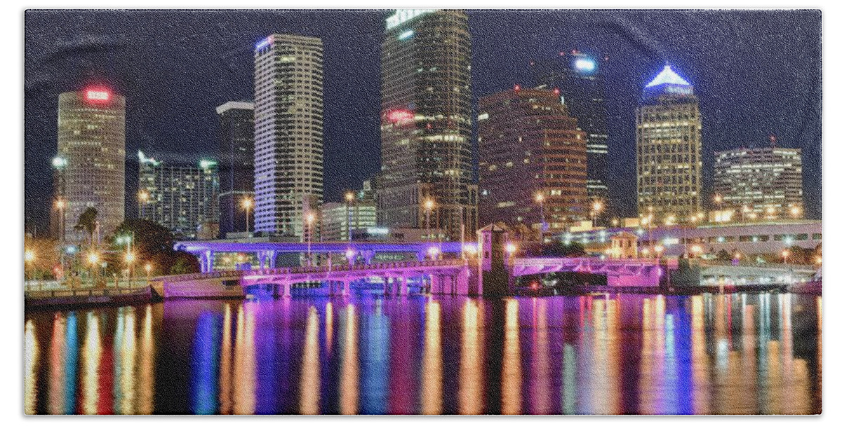 Tampa Bath Towel featuring the photograph A Tampa Bay Night by Frozen in Time Fine Art Photography