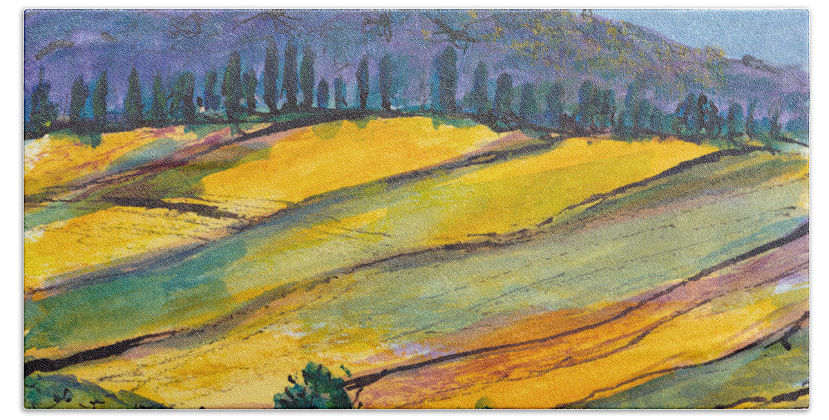 Painting Bath Towel featuring the painting A Tuscan Hillside by Jackie Sherwood