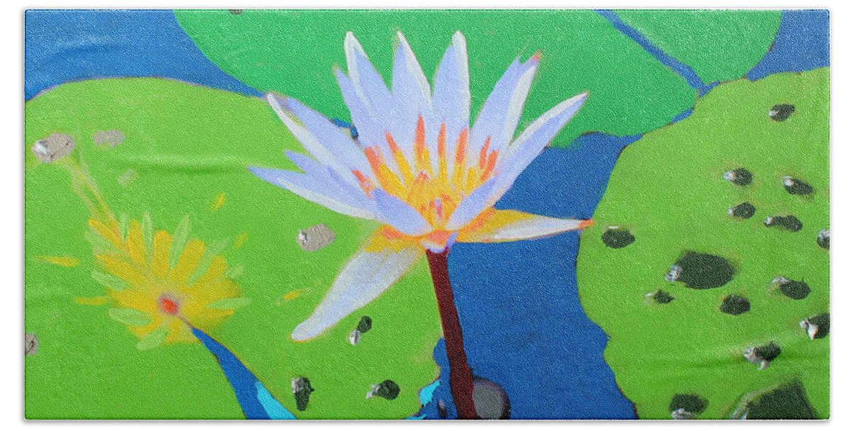 Water Lily Bath Towel featuring the mixed media A Water Lily In Its Pad by Deborah Boyd