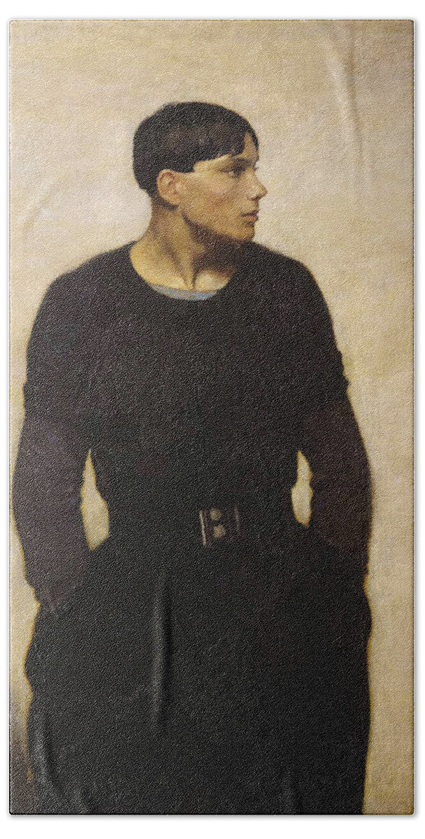 A Young Breton 1917 By Glyn Warren Philpot Bath Towel featuring the painting A Young Breton by Celestial Images