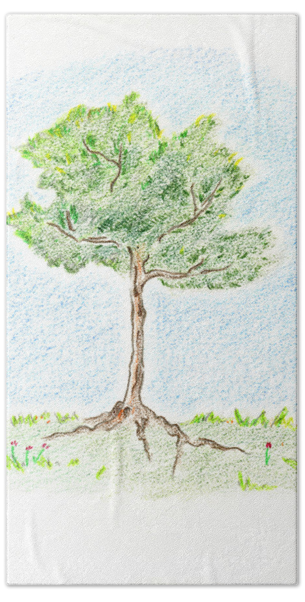 Young Tree Bath Towel featuring the drawing A Young Tree by Keiko Katsuta