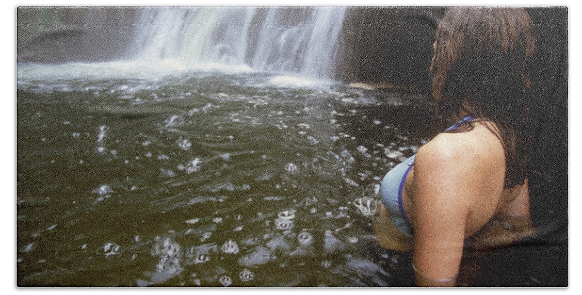Bikini Bath Sheet featuring the photograph A Young Woman Relaxing In Kerosene by Kyle George