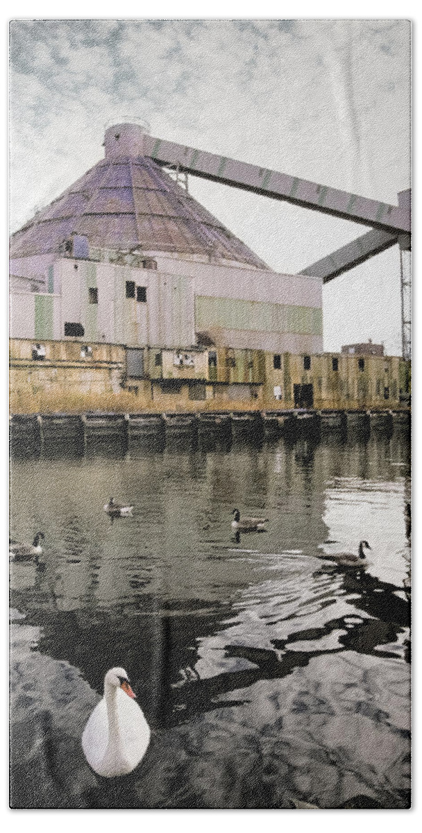 Redhook Brooklyn Hand Towel featuring the photograph abandoned - Industrial - Swan song by Gary Heller