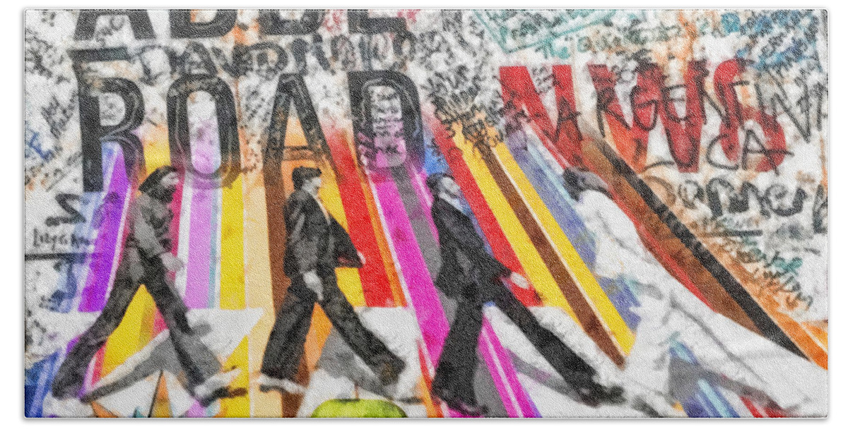Abbey Road Hand Towel featuring the mixed media Abbey Road by Mo T