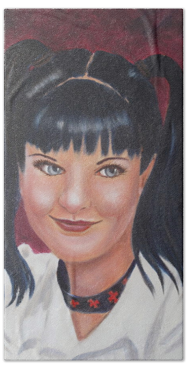 Portraits Hand Towel featuring the painting Abby of NCIS by Kathie Camara