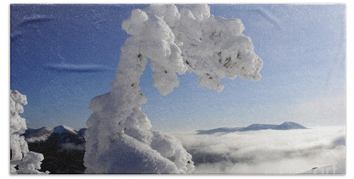 Snowy Hand Towel featuring the photograph Above the Clouds by Colin Woods