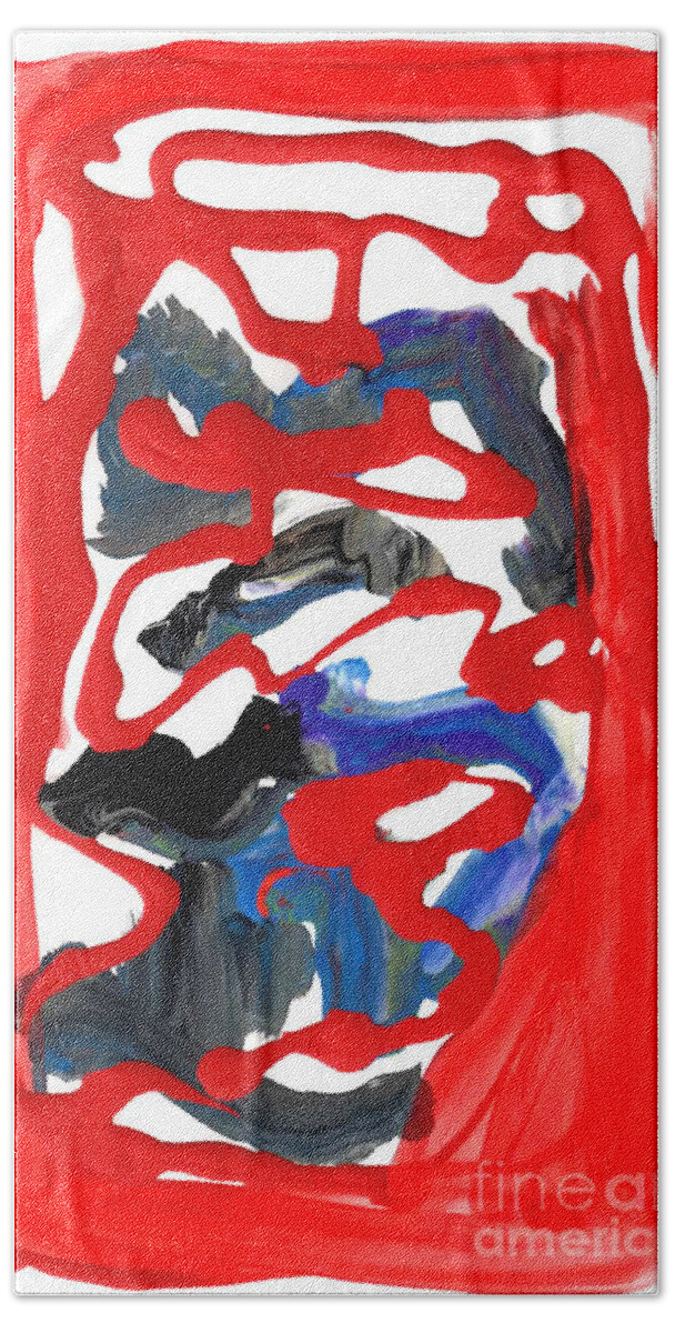 Red Bath Towel featuring the painting Abstract Blood Cover Up by Anne Cameron Cutri