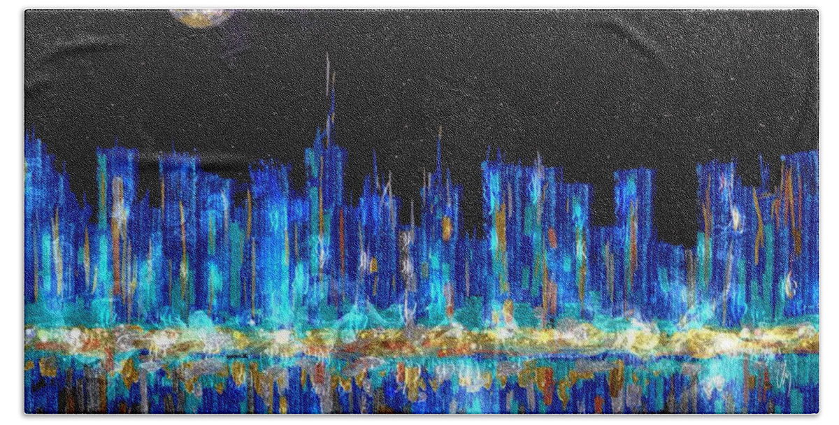 City Hand Towel featuring the painting Abstract city skyline by Veronica Minozzi