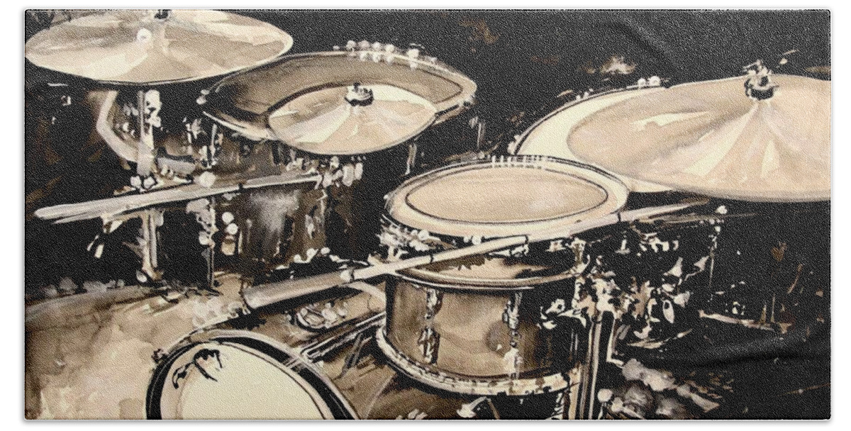 Drums Hand Towel featuring the painting Abstract Drum Set by J Vincent Scarpace