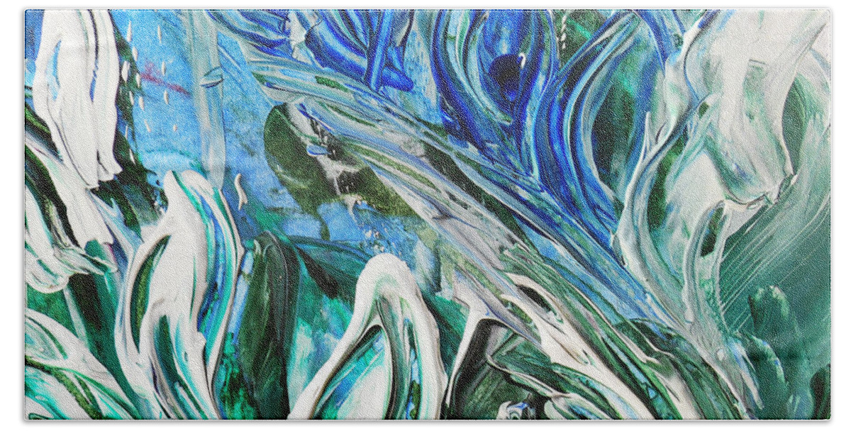 Reflection Bath Towel featuring the painting Abstract Floral Sky Reflection by Irina Sztukowski
