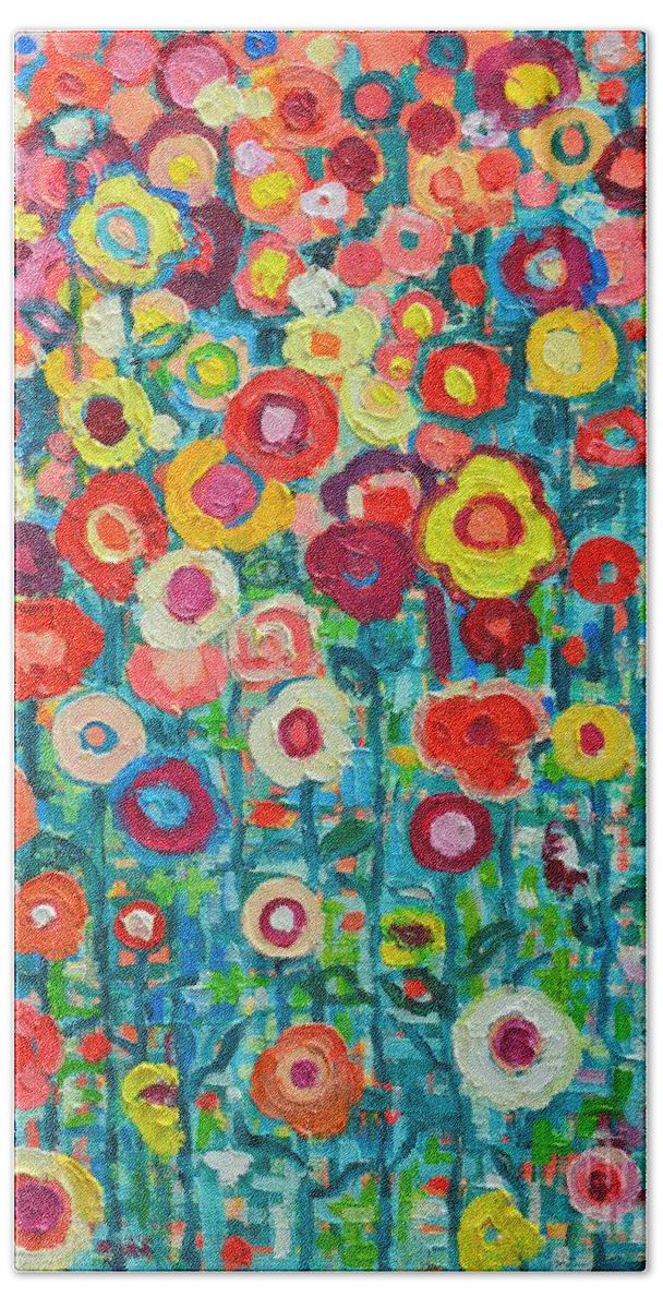 Abstract Bath Towel featuring the painting Abstract Garden Of Happiness by Ana Maria Edulescu