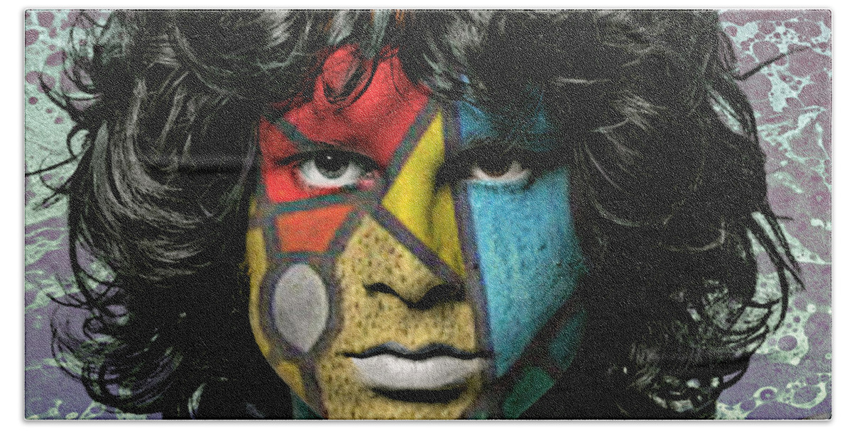 Jim Morrison Hand Towel featuring the painting Abstract Jim Morrison by Ally White