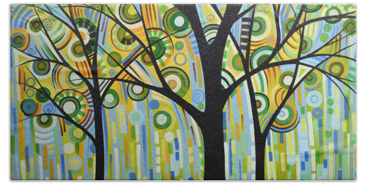 Nature Bath Towel featuring the painting Abstract Modern Tree Landscape SPRING RAIN by Amy Giacomelli by Amy Giacomelli