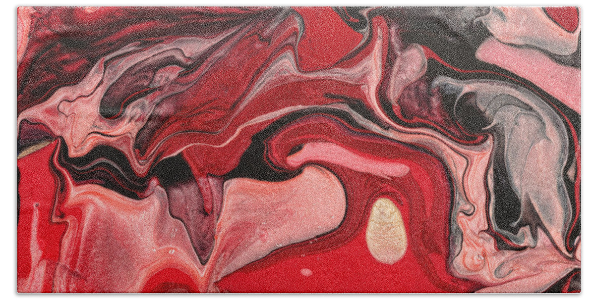 Abstract Bath Towel featuring the painting Abstract - Nail Polish - Raspberry Nebula by Mike Savad