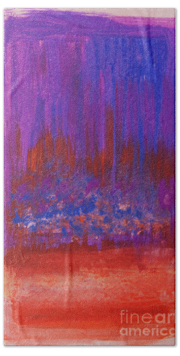 Blue Hand Towel featuring the painting Abstract Purple and City Lights by Anne Cameron Cutri