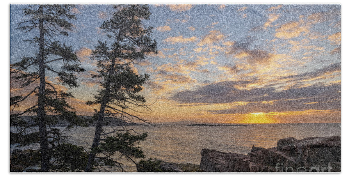 Maine Sunrise Hand Towel featuring the photograph Acadia Coast at Sunrise by Michael Ver Sprill
