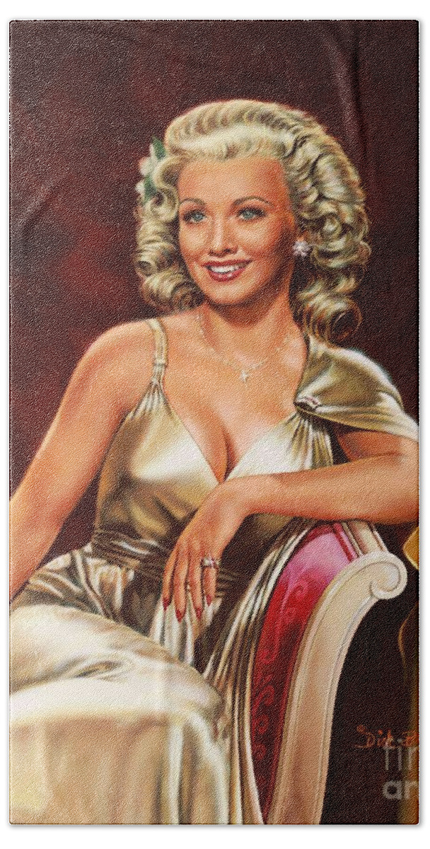Portrait Hand Towel featuring the painting Actress Carole Landis by Dick Bobnick