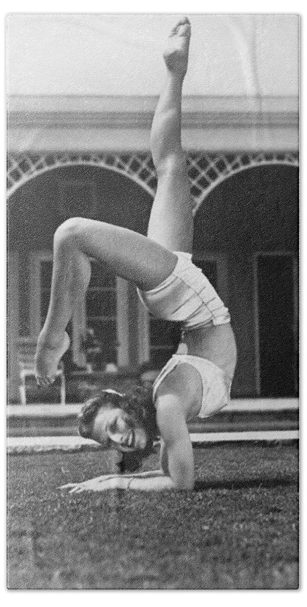1 Person Hand Towel featuring the photograph Actress Vera Zorina Exercising by Underwood Archives