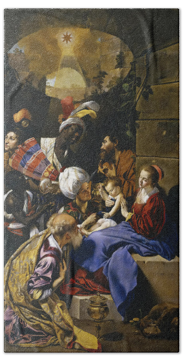 Juan Bautista Maino Bath Towel featuring the painting Adoration of the Magi by Juan Bautista Maino