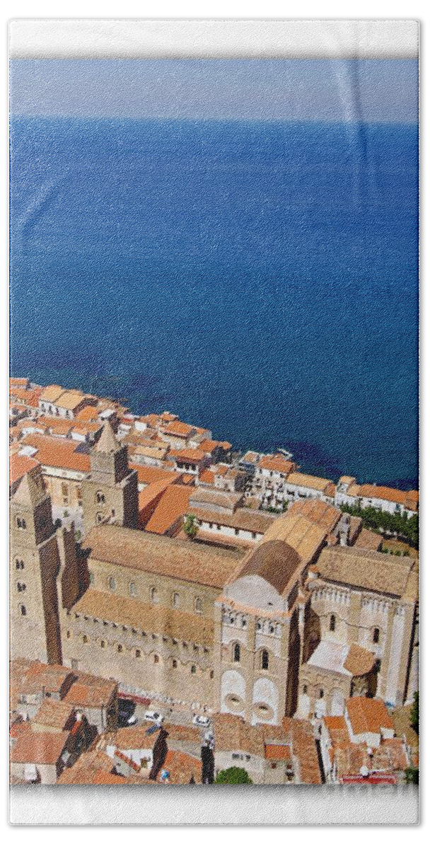 Aerial View Bath Towel featuring the photograph Aerial view of Cefalu by Stefano Senise