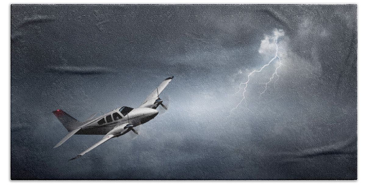Aeroplane Hand Towel featuring the photograph Risk - Aeroplane in thunderstorm by Johan Swanepoel