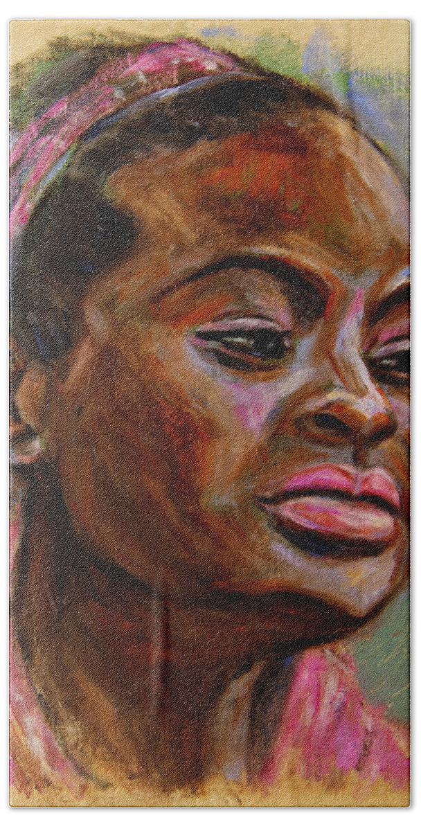 Woman Bath Towel featuring the painting African American 3 by Xueling Zou