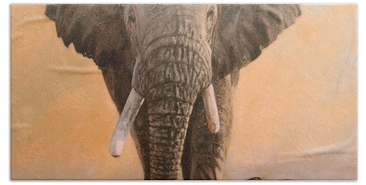 Elephant Bath Sheet featuring the painting African Elephants by David Stribbling