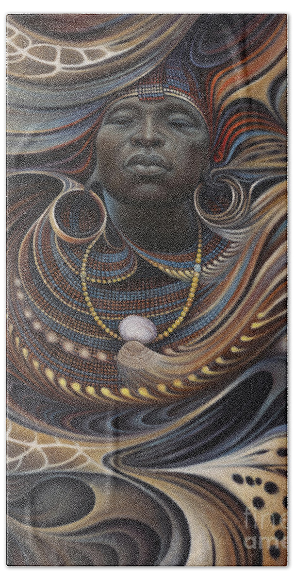 African Hand Towel featuring the painting African Spirits I by Ricardo Chavez-Mendez