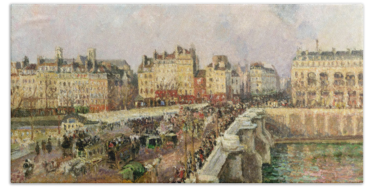 Camille Pissarro Bath Towel featuring the painting Afternoon Sunshine. Pont Neuf by Camille Pissarro
