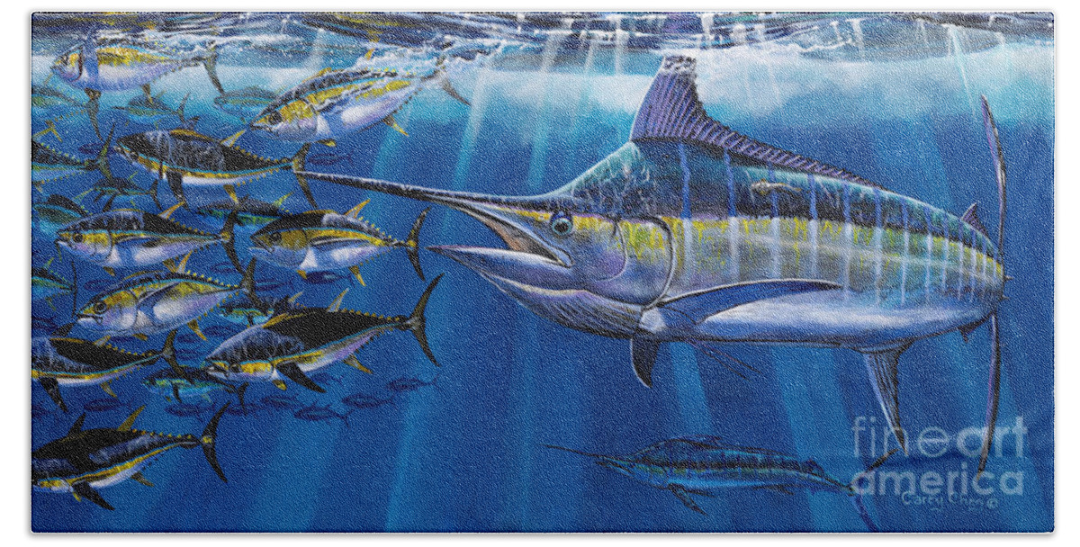 Marlin Bath Towel featuring the painting Agressor Off00140 by Carey Chen