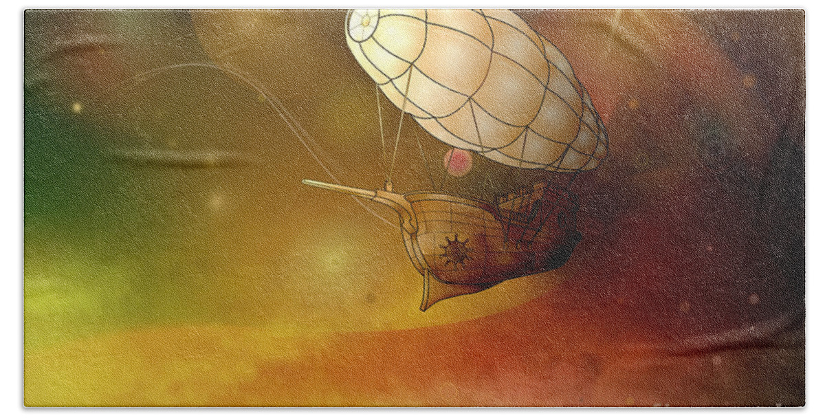 Airship Hand Towel featuring the digital art Airship Ethereal Journey by Peter Awax