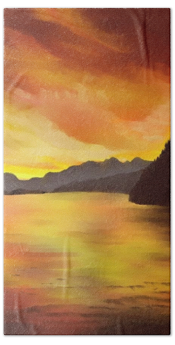 Alaska Bath Towel featuring the painting Alaska Sunset by Terry Frederick