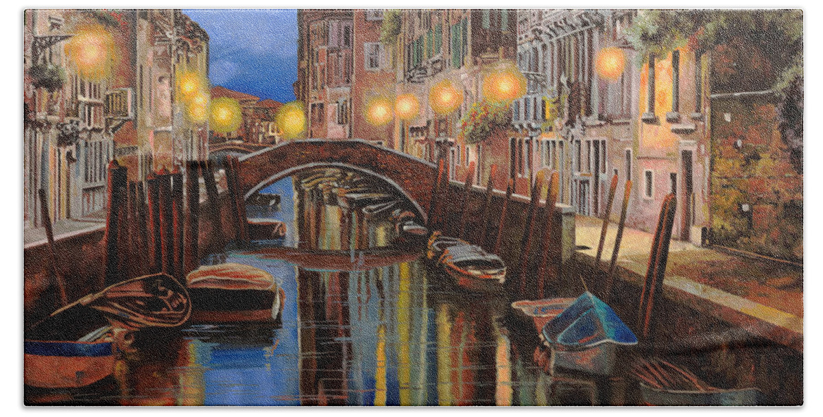 Venice Hand Towel featuring the painting alba a Venezia by Guido Borelli
