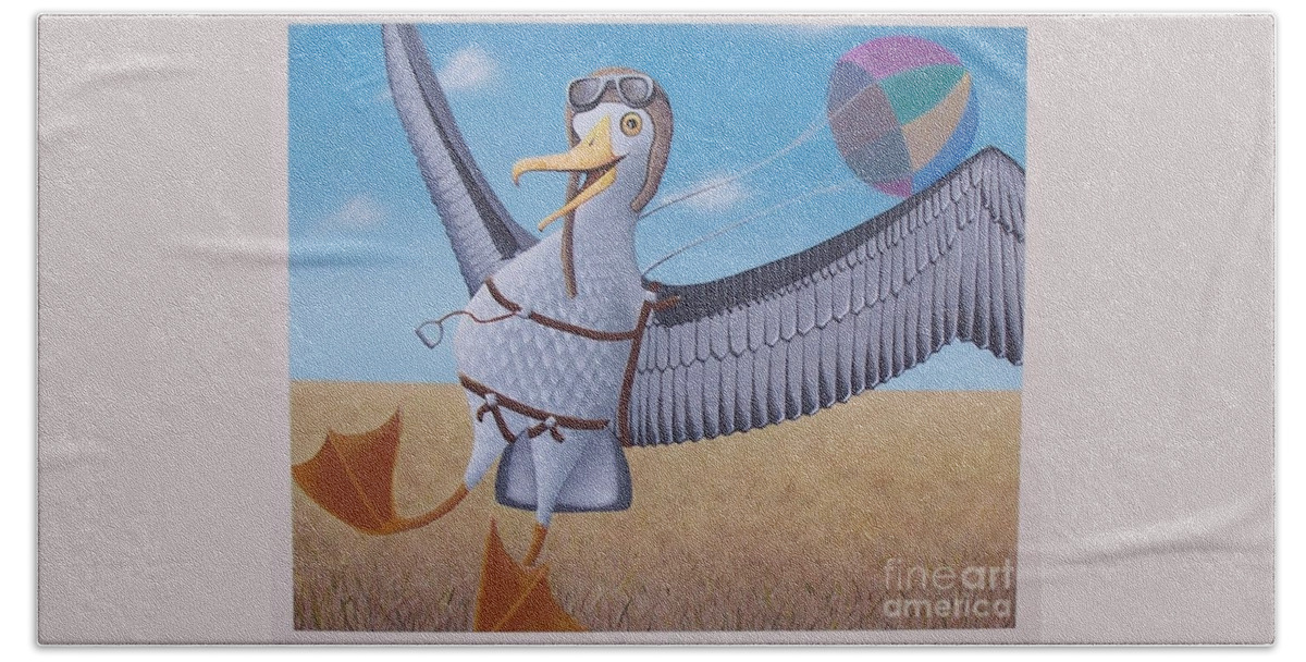 Albatross Bath Towel featuring the painting Albatross Landing by Susan Williams