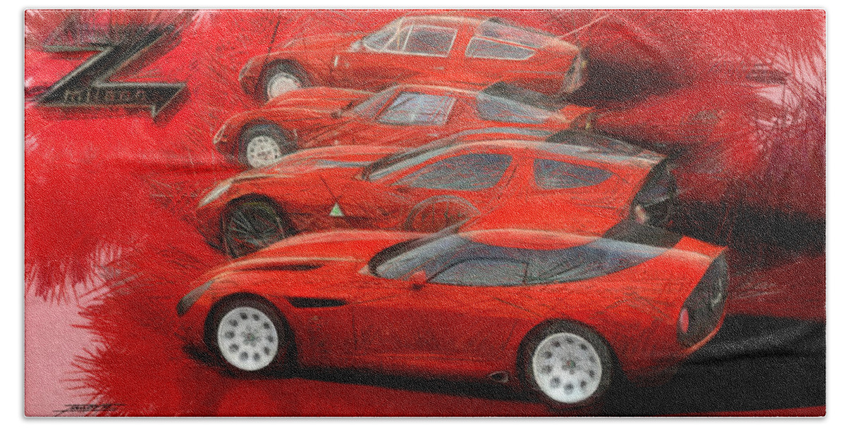 Porsche Bath Towel featuring the painting Alfa Zagato by Tano V-Dodici ArtAutomobile