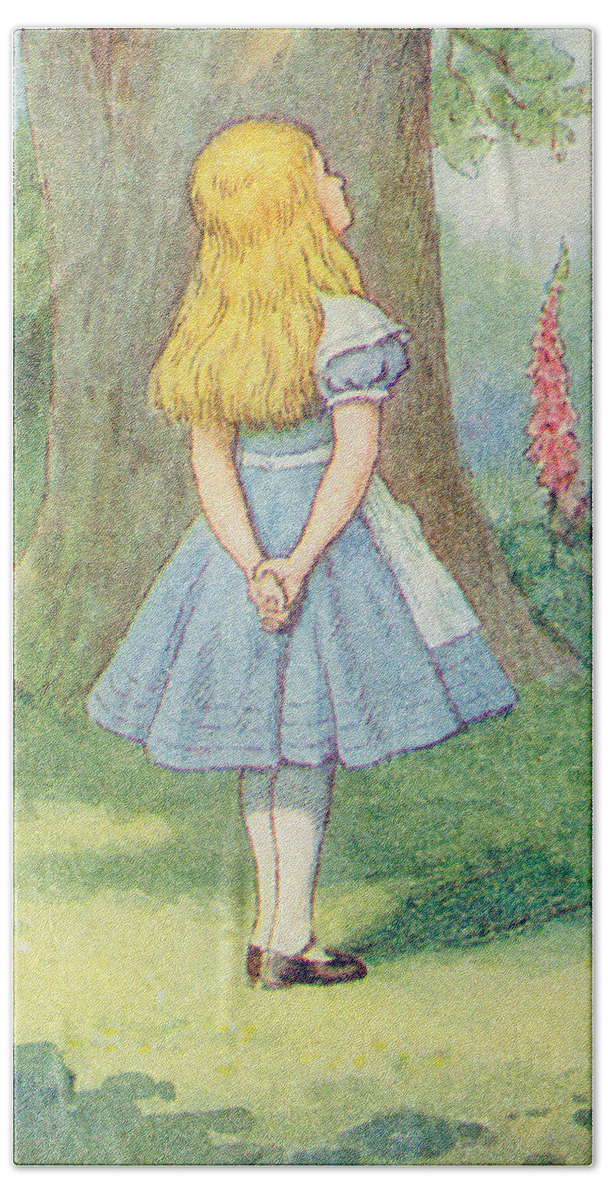 Grinning Hand Towel featuring the painting Alice in Wonderland by John Tenniel