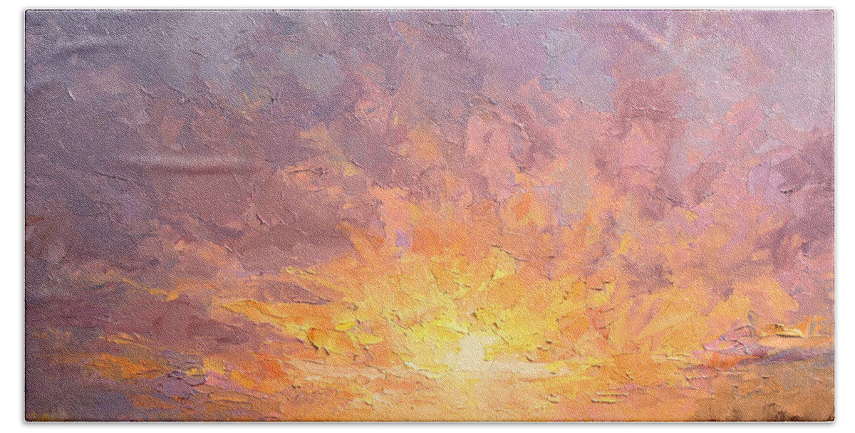Sunrise Hand Towel featuring the painting Impressionistic Sunrise Landscape Painting by K Whitworth